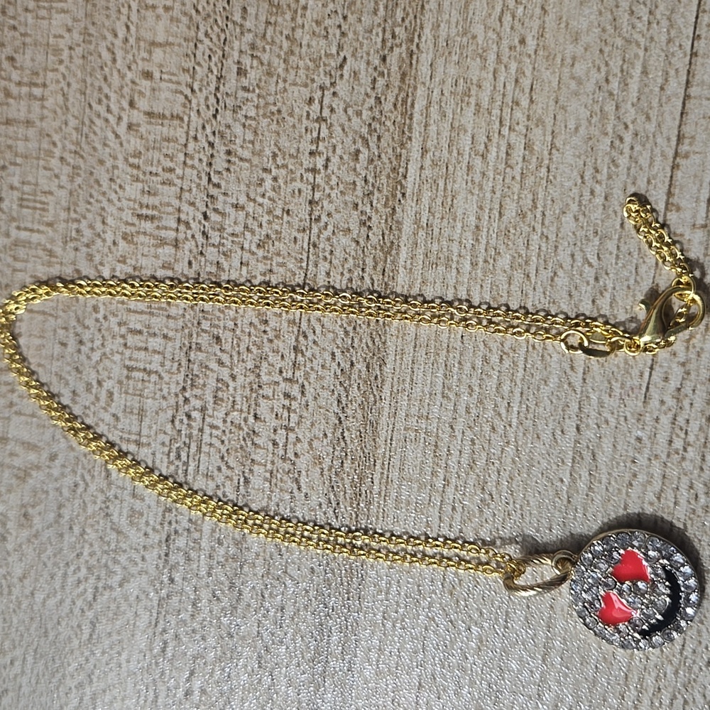 Feminine Gold Tone and Red Heart Eye Emoji😍 Pendant Necklace